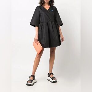 GANNI SPORT Black Recycled Nylon Wrap Mini Dress